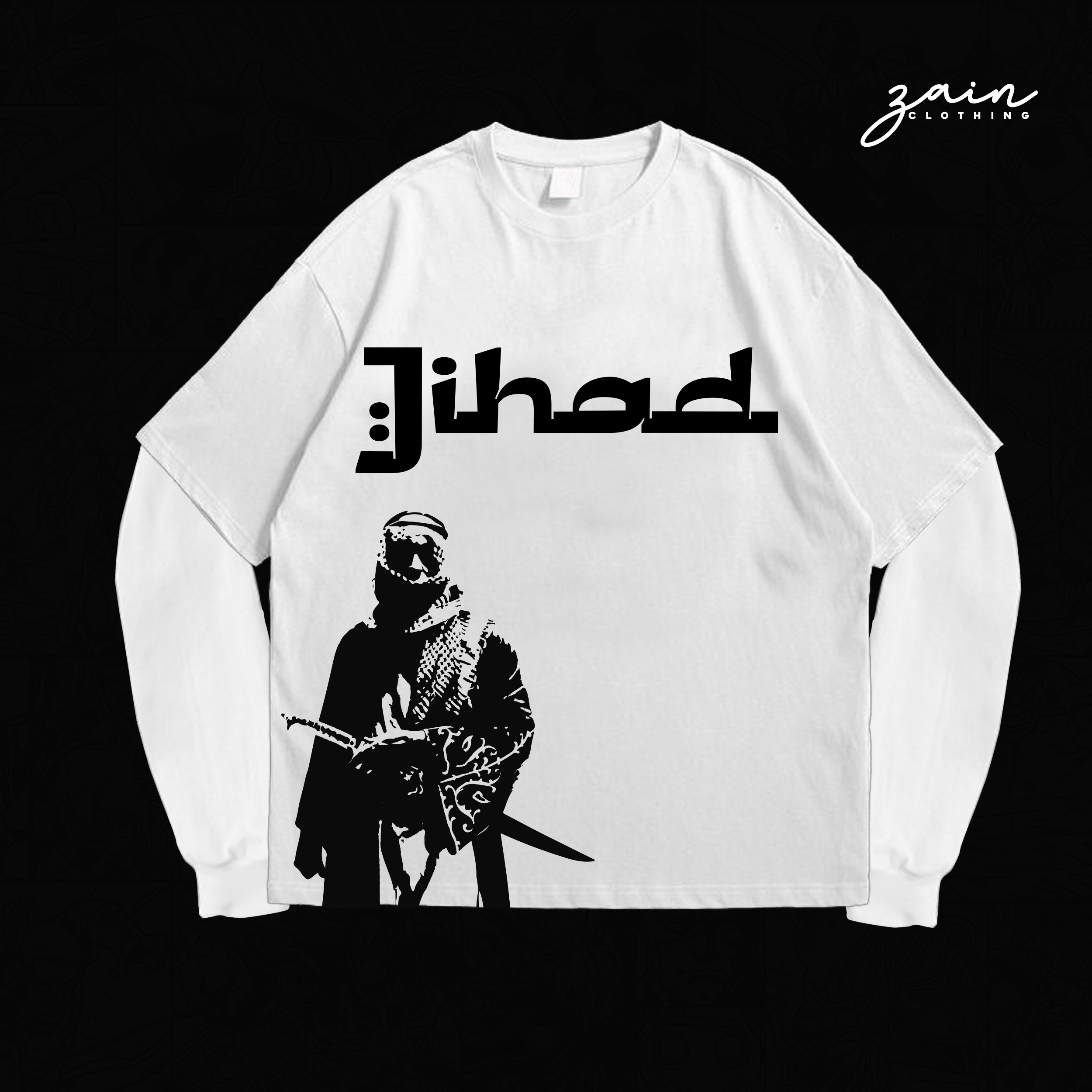 JIHAD ISLAMIC DROP SHOULDER FULL SLEEVE TEE [WHITE]